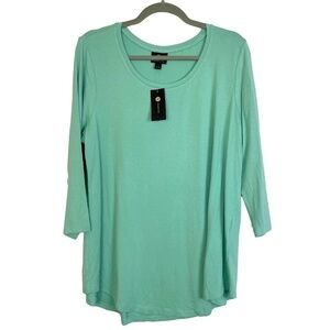 NWT - 3/4 Sleeve Scoop Neck Casual Drape Top in Jade Isle Turquoise